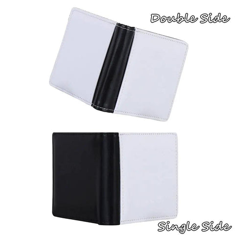 Heat Transfer Wallet DIY Card Holder One Side Print Kit for Women and Men showing open black and white PU leather wallet