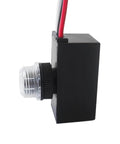Side view of Auto On Off Dusk To Dawn Photoelectric Sensor Switch 12V DC 10A Outdoor Lighting Control, black housing, transparent lens.