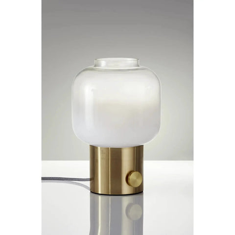 Lewis Table Lamp With Antique Brass Finish And Glass Shade, 12 Inch Desk Lamp For Bedroom Or Living Room, Model 6027-21 close-up view