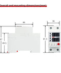 Dimensions of Smart Circuit Breaker with Overvoltage and Undervoltage Protection, Adjustable 80-210V Low Cutoff and 130-300V High Cutoff, 1-63A Overcurrent Guard, DIN Rail Mount for Plug-And-Play Panel Setup in Industrial Cabinets