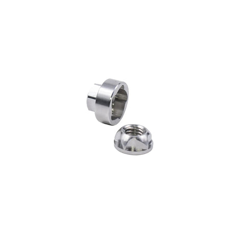 Anti-Theft Locking Nuts 5/16-18 Stainless Steel Security Kit with 4 locks, 18 TPI UNC, showing two stainless steel nuts