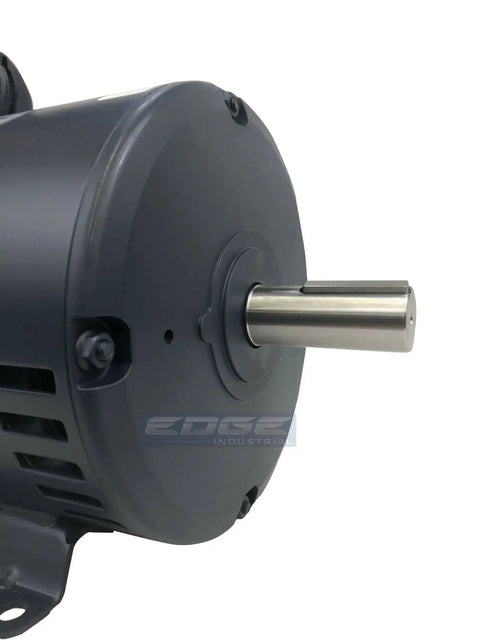 Close-up of Top Shelf 7.5 Hp Electric Motor Replacement For One Phase Air Compressor 184T Frame with metal shaft.