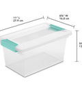 Side view of Sixteen Pack Clip Boxes Stackable Clear Plastic Storage Bins With Latching Lids, dimensions 11x6.5x5.5 inches