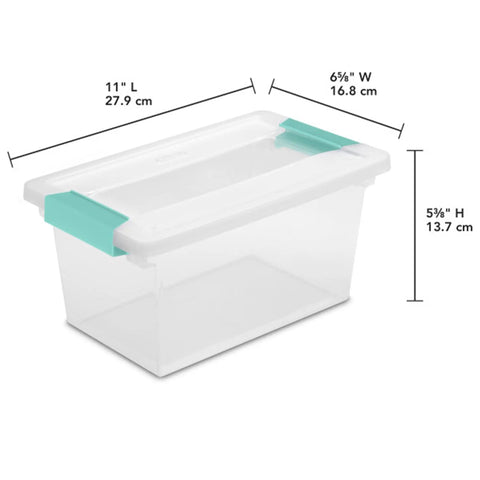 Side view of Sixteen Pack Clip Boxes Stackable Clear Plastic Storage Bins With Latching Lids, dimensions 11x6.5x5.5 inches