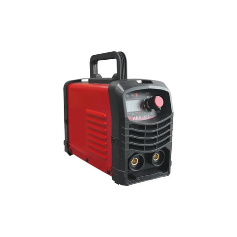 300 Amp Inverter Welder Kit With Dual Voltage 110 Volt 220 Volt All Copper Drive MMA Welder For Home Shop And DIY Projects Full Kit Included Workhorse Performance red and black unit with handle
