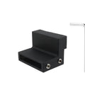 Black Carbon Steel Sliding Barn Door Roller Stopper Hardware Set With Wrench, noise-reducing kit for 1.57 inch wide tracks, side view.