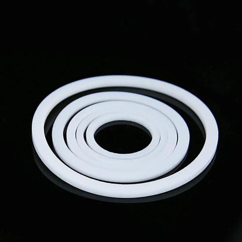 Nylon Washer Assortment Kit 20 Pieces Flat Spacers And Gaskets For Flange Pressure Gauges 2mm Thick Water Pipe Joints Includes 55x45x2mm And A DIY Friendly Range Of Sizes For Plumbing Repairs, white nylon washers on black background