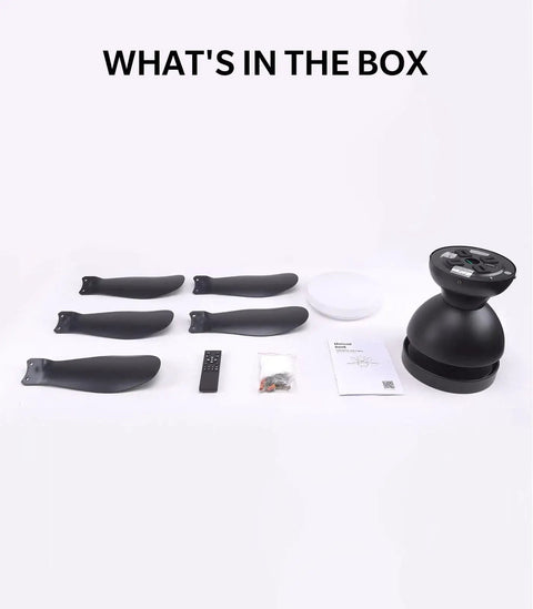 Box contents of 30 Inch Flush Mount Ceiling Fan With No Fuss Remote And App Control, Dimmable LED Light At 2160 Lumens, Six Speeds