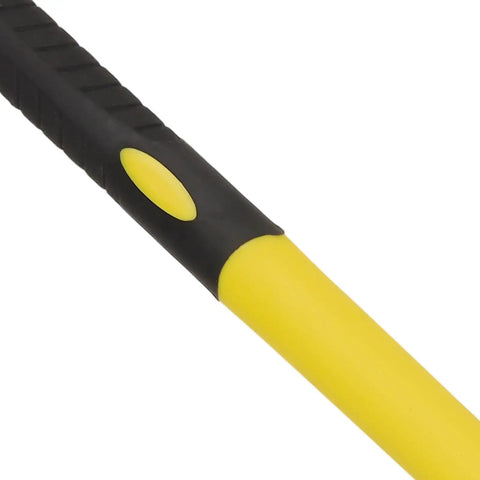 Close-up of 15-inch fiberglass handle of Double Headed Pick Mattock Hoe, showing grip texture and material detail.