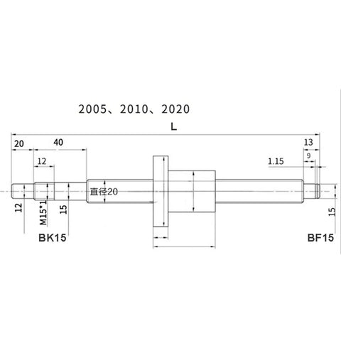 Built Tough Dfu2005 Ball Screw Nut Kit Paired With Zero Lag Hgr20 Linear Guide Rails and Crisp Hgw20cc Carriage Blocks for Rapid CNC Shop Builds 1000Mm dimension drawing showing measurements.