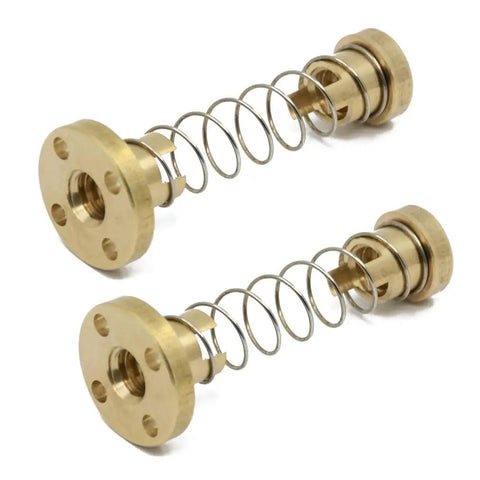 Two Pack Anti Backlash Brass Nut With Spring Loaded Design For T8x2 Acme Lead Screws Eliminates Play Gap 2mm Pitch 1 Start Fits Tr8x2 CNC Machines And 3D Printers Upgrade, showing two brass nuts with springs
