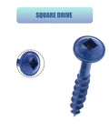Close-up of blue coated square drive 8x1 Inch Pocket Hole Screws Pack Of 500 Exterior Wood Screws For Woodworking Self Tapping