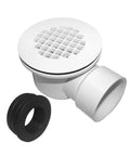 Heavy Duty PVC Side Outlet Drain Assembly Featuring Snug Silicone Rings For Low Profile Shower Bases And Smooth Tile Floors Built Damn Tough Daily Performance with black silicone ring.