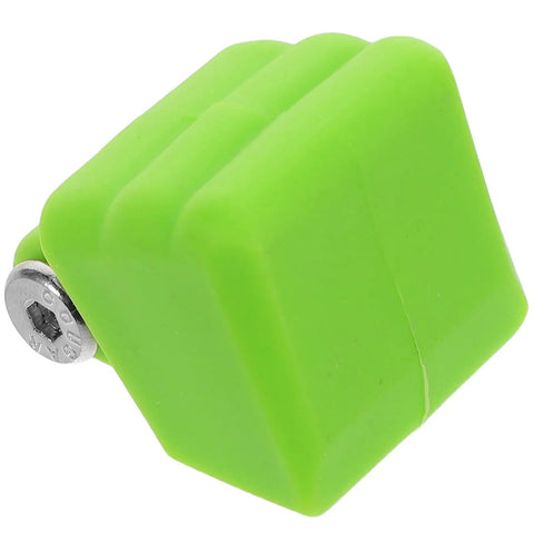 Green Roller Skate Brake Stoppers Toe Plugs with Screws, heavy-duty replacement part for inline and quad skates, close-up view.