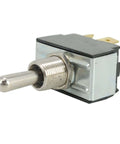 Side view: Grasshopper mower toggle switch, 2P DT 2-Position, threaded metal shaft, OEM part