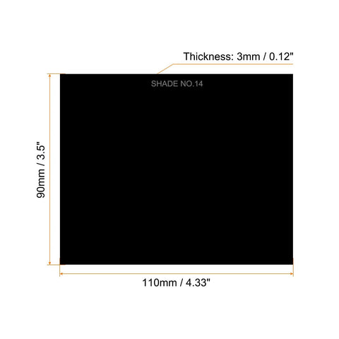 Top Shelf Welding Lens Filter Shade 14 Hardened Glass Replacement dimensions 110x90mm, 3mm thick for heavy-duty projects.