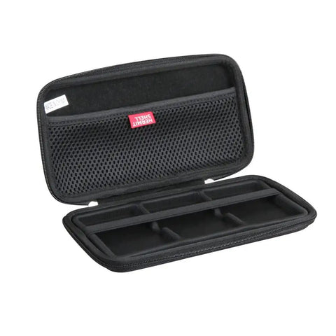 Open black EVA protective case showing compartments for up to three Samsung T7/T7 Touch SSDs, Rugged Travel Case For Samsung T7 And T7 Touch Portable SSD 1TB 2TB 500GB USB 3.2 External Solid State Drive.