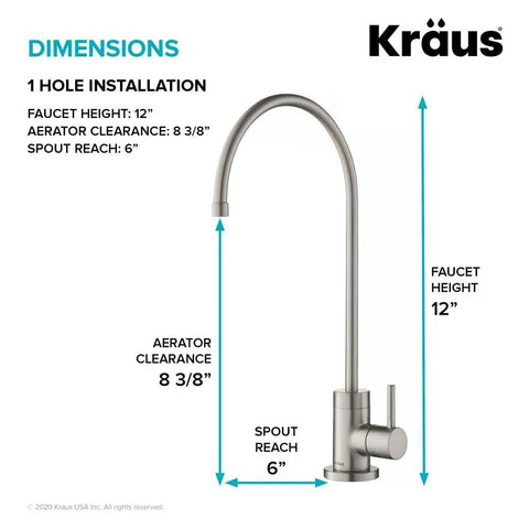 Purita No Lead Kitchen Water Filter Faucet With Spot Free Stainless Steel Finish Stand Alone Beverage Faucet side view with dimensions