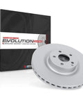 PowerStop Evolution coated rear brake rotor with center hub and 5-bolt pattern, gray finish, box visible