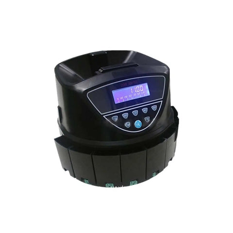 Smooth Operator Money Counter Machine And Automatic Coin Sorter With Cash Wrapper features a digital display and coin sorting slots.