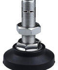 Adjustable Leveling Feet For Furniture, 40mm Diameter, Thread M5 To M12, 30 To 150mm Length, Nylon And Stainless Steel Built Tough, Easy Install In Pre Threaded Sockets, Anti Slip Cushion Base For Rock Solid Stability, Multiple Size Options. black furniture leveling foot with threaded stem and hex nut