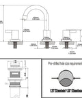 Dimensions diagram of Matte Black Bathroom Sink Faucet With Widespread 8 Inch 3 Hole Vanity Fit, 360 Degree Swivel Spout