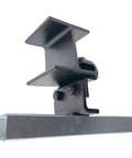 Beefy Channel Trolley Track Hanger Bracket For I-Beams And 1-5/8 Inch Strut Channel, side view of heavy-duty black bracket.