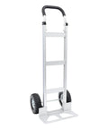 Heavy Duty Hand Truck With 500 Pound Capacity And 10 Inch Rubber Wheels, aluminum alloy frame, features foldable design.