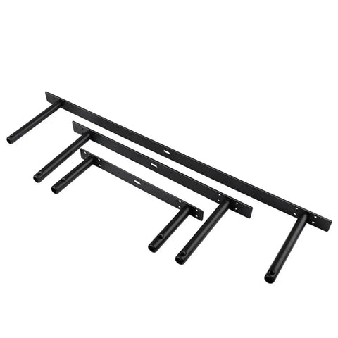 Heavy Duty Hidden Floating Shelf Brackets Six Pack Built Different Badass Wall Support Rods For Clean Modern Shelves And Solid Kitchen Storage Racks Matte Black Hardware Setup, showing varied sizes.