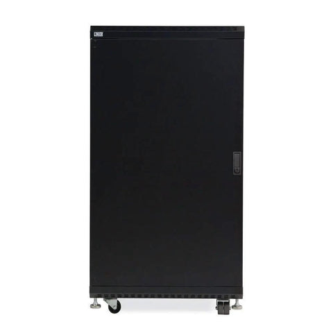 Heavy Duty 22U Server Cabinet With Sleek Tempered Glass And Rock Solid Metal Doors 36 Inch Deep Network Rack Enclosure front view.