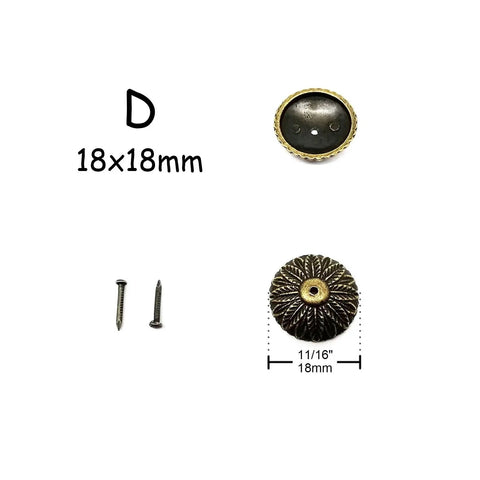 Top Shelf Heavy Duty Antique Bronze Upholstery Tack Nails 300 Pack 18mm Decorative Brass Studs For Furniture Refresh And Diy Projects Slick Durable Finish, showing an 18mm decorative stud with two nails.