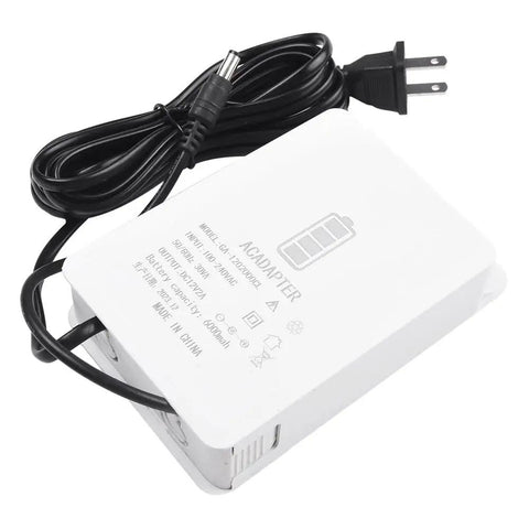 Mini Ups Battery Backup 12V 2A 6000mAh For Wifi Router Modem with attached power cord and adapter specifications.