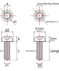 Rainbow Titanium M5x8mm Bolts Pack Of 10 For Water Bottle Cage And Bike Accessories diagram showing dimensions and details