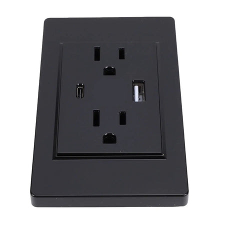 Dual Wall Outlet Box With Integrated Usb C Juice Ports Slick Slim Profile Solid Build 15 Amp Electrical Receptacle Panel Quick Charge Matte Black Finish