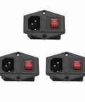 Three Piece AC Power Socket Switch With Built In Light Four Pin, shown in black housing, for 3D Printer CNC Machine Electronics.