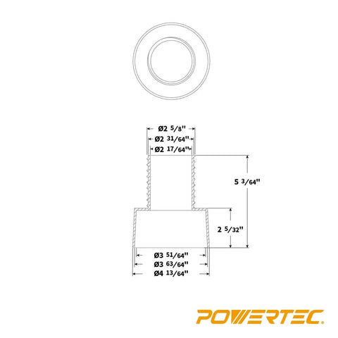 Pro Grade Threaded Dust Collection Quick Coupler Adapter Connects Standard 4 Inch Ports To 2.5 Inch Hoses With A Slick Right Hand Fit And No Sweat Setup technical diagram with measurements.