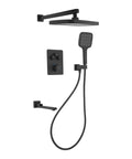 Shower System with Digital Temperature Display Handheld Nozzle 4.92ft Hose in sleek black finish with overhead and handheld options.