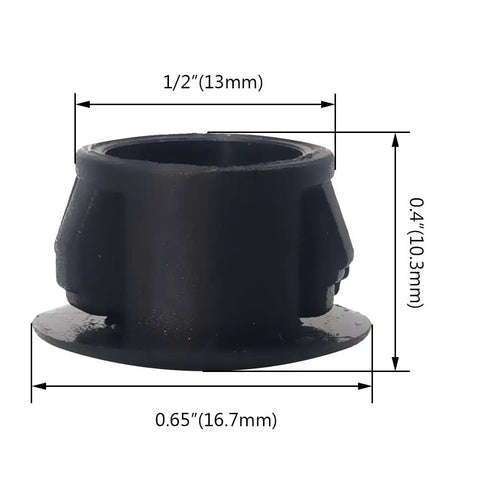 Half Inch Plastic Hole Plugs Flush Snap In Locking Caps for Cabinets Furniture 50 Pack Easy Fit Seamless Finish Black with dimensions