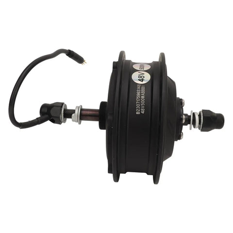 Side view of 48V 500W Rear Drive Ebike Hub Motor with Brushless Design, waterproof metal housing, and cable attachment.