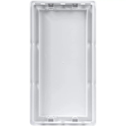 Rock Solid White Abs Plastic Access Panel With Six By Twelve Inch Cut Out For Drywall Wall And Ceiling Patch shown from above.