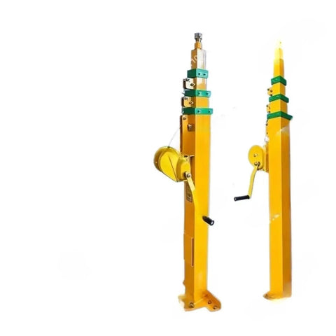 Top Shelf Manual Telescopic Lifting Mast Kit Equipped With A Rugged Mechanical Winch Hoist for rigging and moving tasks.