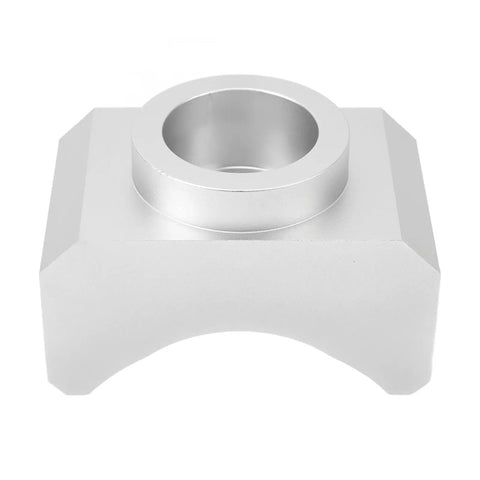 Heavy Duty Axle Lifting Saddle Adapter For Hydraulic Bottle And Floor Jacks Portable Billet Aluminum Clamp in silver, top view.