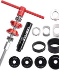 Bicycle bearing press kit with red T-handle, black driver, and spacers/adapters for BB73 BB86 BB30 BB91 BB92 PF30