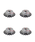Get This Heavy Duty 3 Point Industrial Sprocket Compatible With 1/2 Or 4PCS Units Offering 9 To 50 Teeth, Features Precision Machined Crafts Hole In Durable 45# Steel With Quenched Tooth Surfaces And 9.525mm Pitch For Smooth Gear Drive Transmission That - close-up view of four steel sprockets.