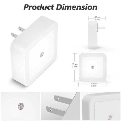 Sujeet Night Light plug-in wall night light, white square cover with dusk-to-dawn sensor; 8-pack.