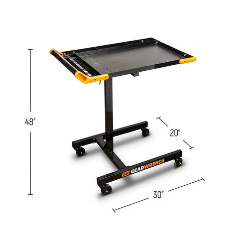 Adjustable Height Mobile Work Table From 35 To 48 Inches With 20 By 30 Inch Tray, EVA Mat, 125 Pound Center Load And 65 Pound Edge Load, Garage Ready Shop Table For Quick Access To Tools