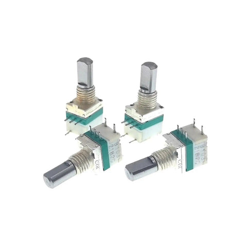 Two Pack B103K Potentiometer With Rotary Switch 5 Pins 13 Millimeter Half Shaft For Walkie Talkie Radio Repair, showing four knobs.