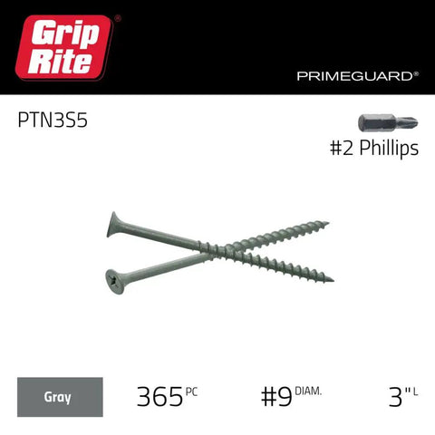 Go To Size 8 By 3 Inch Deck Screws With Polymer Coated Finish And Bugle Heads For Snappy Starts Pulling Boards Tight Rust Resistant Gray Exterior Fasteners In A Sturdy 5lb Box For Stress Free Install, featuring gray color and bugle heads.