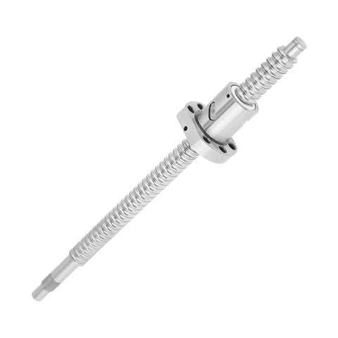 SFU1605 300mm Rolled Ballscrew Ballnut with Anti-Backlash design, stainless steel, used in CNC machines and automated rigs.