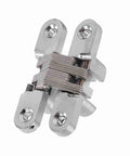 Zinc Alloy Folding Door Cross Hidden Hinge, 180 Degree Concealed Cabinet Hinge with 43.7mm Door Opening and 60.4mm Mount, close-up view.